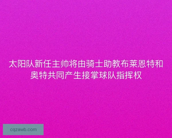 太阳队新任主帅将由骑士助教布莱恩特和奥特共同产生接掌球队指挥权 太阳队新任主帅将由骑士助教布莱恩特和奥特共同产生接掌球队指挥权